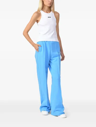 Msgm Logo Racerback Ribbed Slim Fit Tops In White