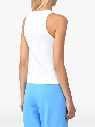 Msgm Logo Racerback Ribbed Slim Fit Tops In White