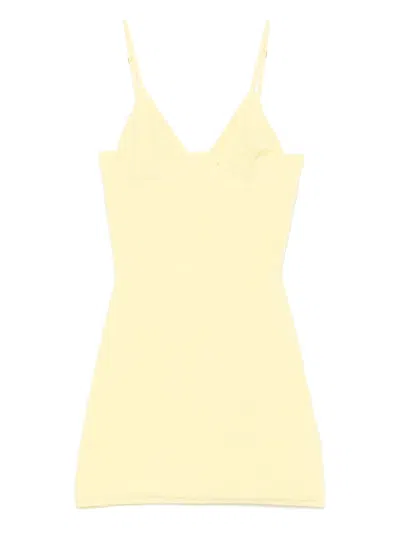 Jacquemus Crocodile Embossed Fitted Mini Dress In Yellow