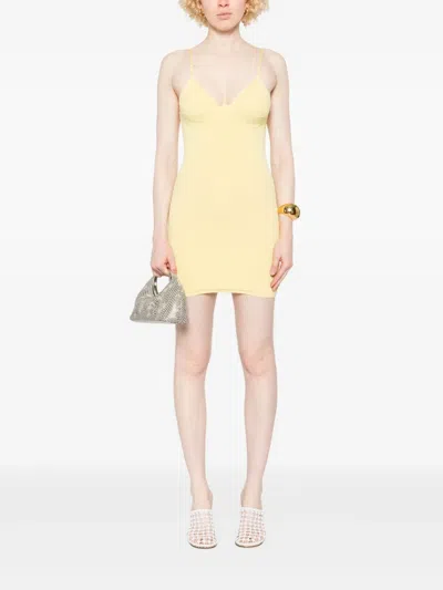Jacquemus Crocodile Embossed Fitted Mini Dress In Yellow