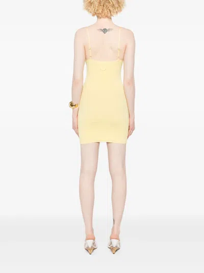 Jacquemus Crocodile Embossed Fitted Mini Dress In Yellow