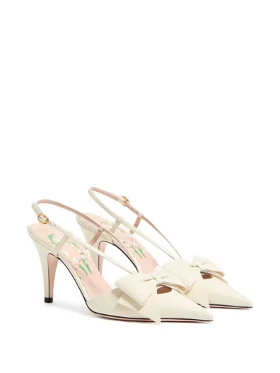 Valentino Garavani Valentino Bowow 85 Leather Slingback Pump In White