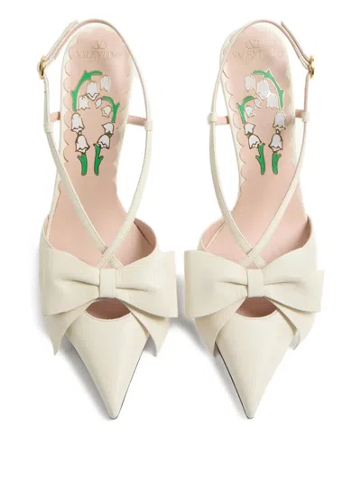 Valentino Garavani Valentino Bowow 85 Leather Slingback Pump In White