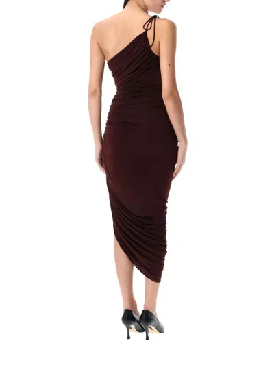Magda Butrym Asymmetric Ruched Midi Dress In Burgundy