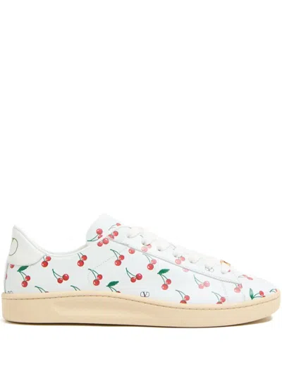 Valentino Garavani Royco Sneaker In Nappa Calfskin With Cherryfic Pattern In White