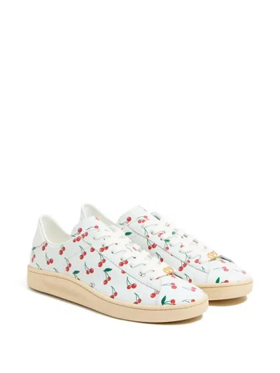 Valentino Garavani Royco Sneaker In Nappa Calfskin With Cherryfic Pattern In White