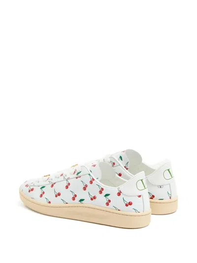 Valentino Garavani Royco Sneaker In Nappa Calfskin With Cherryfic Pattern In White