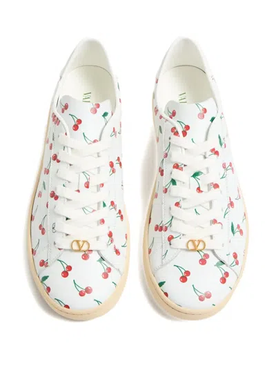Valentino Garavani Royco Sneaker In Nappa Calfskin With Cherryfic Pattern In White
