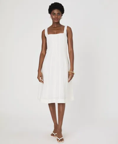 French Connection Birdie Linen Square Neck Midi Dress In Summer White In Summer White