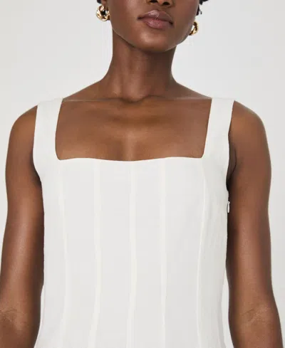 French Connection Birdie Linen Square Neck Midi Dress In Summer White In Summer White