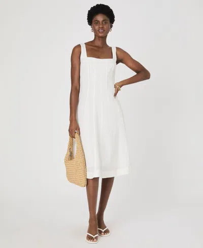 French Connection Birdie Linen Square Neck Midi Dress In Summer White In Summer White