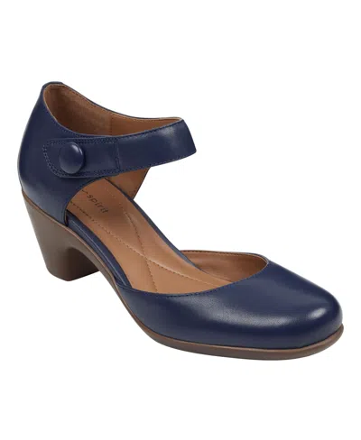 Easy Spirit Clarice Womens Cushioned Footbed Block Heel Mary Jane Heels In Dark Blue Leather