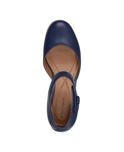Easy Spirit Clarice Womens Cushioned Footbed Block Heel Mary Jane Heels In Dark Blue Leather