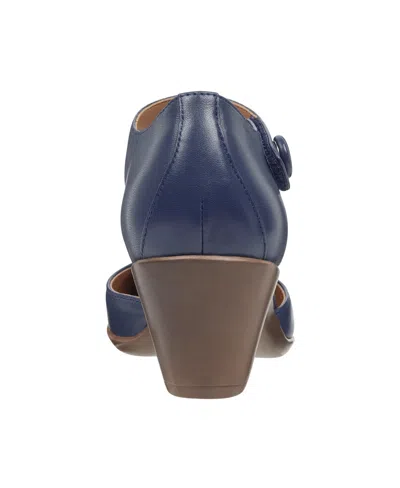 Easy Spirit Clarice Womens Cushioned Footbed Block Heel Mary Jane Heels In Dark Blue Leather