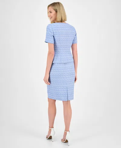 Le Suit Women's Tweed Square-neck Button-front Jacket & Slim Skirt Set, Regular & Petite In Pale Blue,white