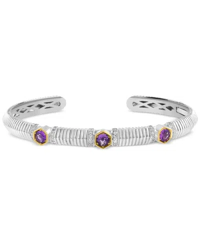 Effy Collection Effy Amethyst (3/4 Ct. T.w.) & White Sapphire (5/8 Ct. T.w.) Cuff Bangle Bracelet In Sterling Silver In Multi Stone