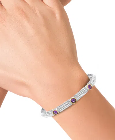 Effy Collection Effy Amethyst (3/4 Ct. T.w.) & White Sapphire (5/8 Ct. T.w.) Cuff Bangle Bracelet In Sterling Silver In Multi Stone