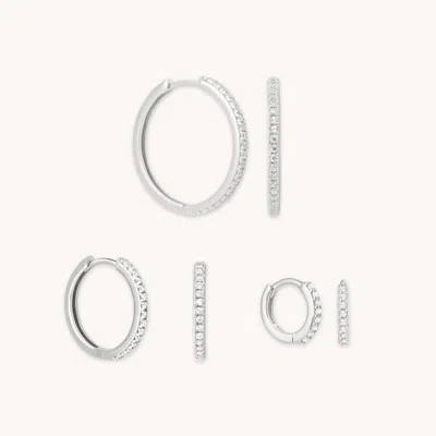 Astrid &amp; Miyu Crystal Hoop To Huggie Gift Set In Silver