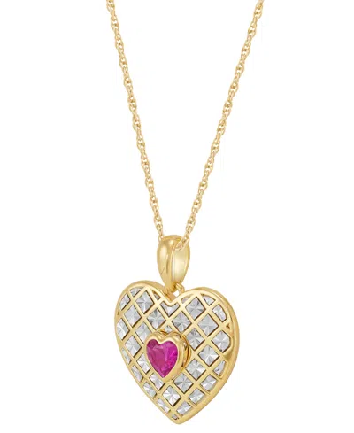 Macy's Created Ruby Or Pink Sapphire (1 Ct. T.w.) Heart Stud Earrings & Pendant Necklace In 14k Gold Over S In Ruby