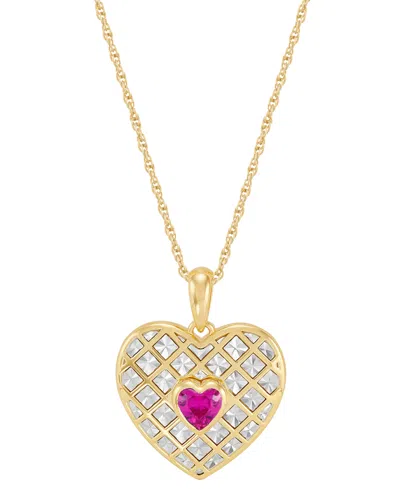 Macy's Created Ruby Or Pink Sapphire (1 Ct. T.w.) Heart Stud Earrings & Pendant Necklace In 14k Gold Over S In Ruby