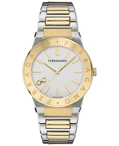 Ferragamo Sapphire Watch In Stainless Steel/ip Yellow Gold