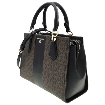 Michael Kors Marilyn Medium Logo Stripe Satchel In Brown In Brown