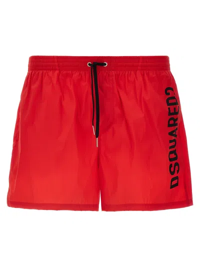 Dsquared2 Swim Trunks Mid-length Elastic Waistband In Red