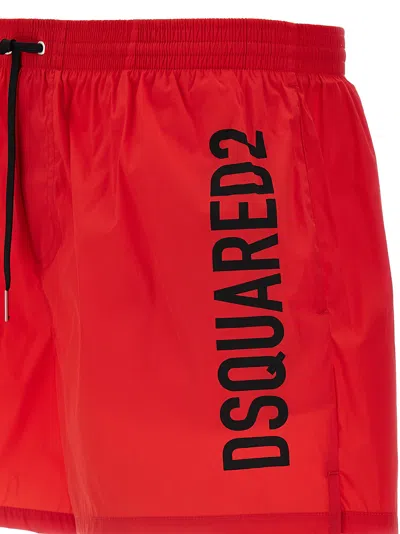 Dsquared2 Swim Trunks Mid-length Elastic Waistband In Red