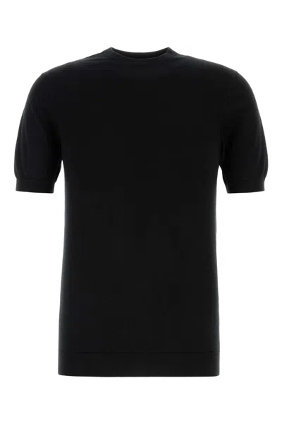 Fedeli Ribbed Hem Short Sleeves Textured Pattern In Black