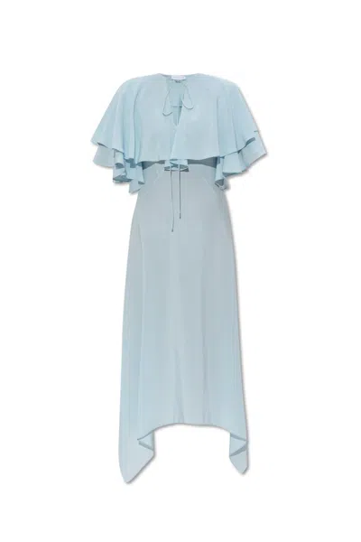 Stella Mccartney Layered Short Sleeve Semi-sheer Midi Dress In Sky Blue