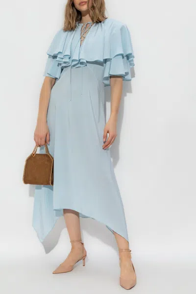 Stella Mccartney Layered Short Sleeve Semi-sheer Midi Dress In Sky Blue