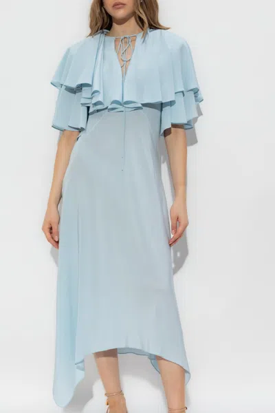 Stella Mccartney Layered Short Sleeve Semi-sheer Midi Dress In Sky Blue