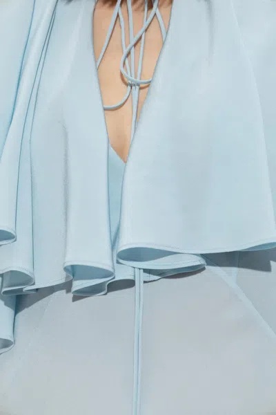 Stella Mccartney Layered Short Sleeve Semi-sheer Midi Dress In Sky Blue