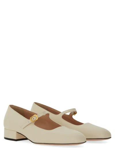 Bally Leather Strap Block Heel Square Toe Pump In Ivory