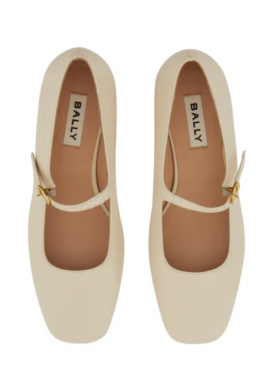 Bally Leather Strap Block Heel Square Toe Pump In Ivory