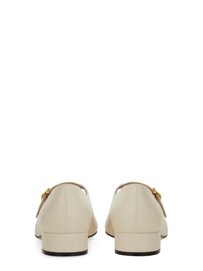 Bally Leather Strap Block Heel Square Toe Pump In Ivory