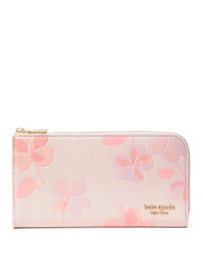 Kate Spade New York Devin Spring Pansies Zip Around Continental Wallet In Blush Cloud