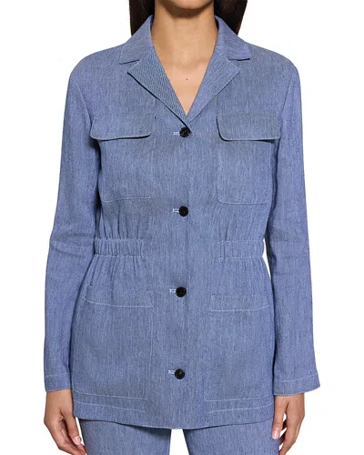 Theory Denim Pattern Cinched Waist Linen Blend Jacket In Light Denim