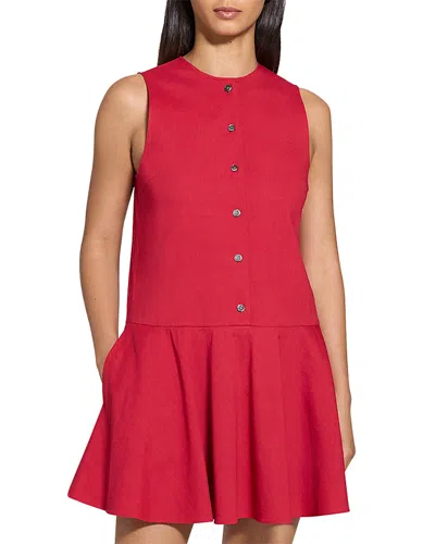 Theory Sleeveless Mini Dress In Good Linen In Cherry