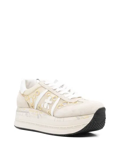 Premiata Suede Low Top Sneakers With Rubber Sole In Neutrals