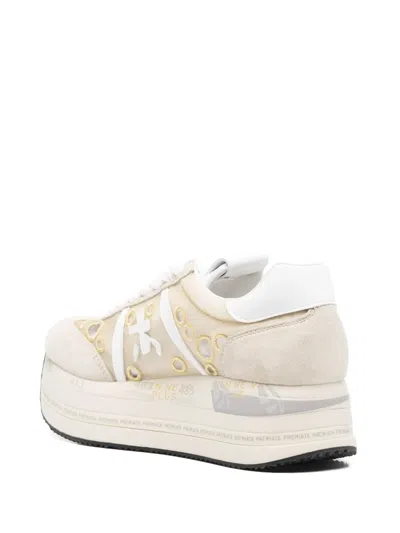 Premiata Suede Low Top Sneakers With Rubber Sole In Neutrals