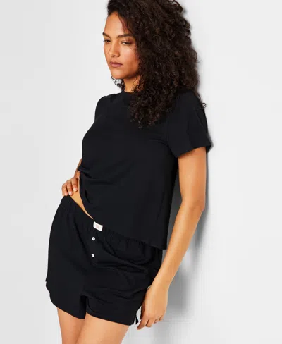 State Of Day Women's Short-sleeve Boxer Pajama Set Xs-3x, Exclusively At Macy's In Deep Black