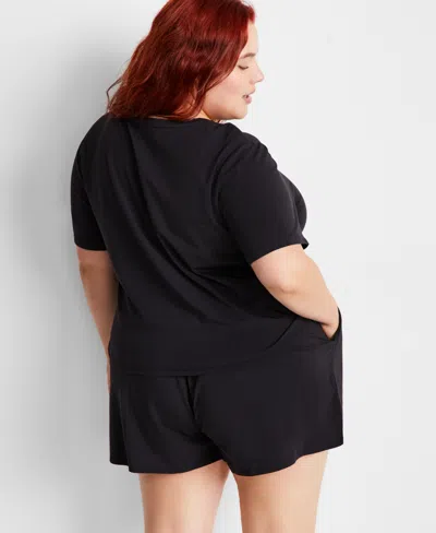 State Of Day Women's Short-sleeve Boxer Pajama Set Xs-3x, Exclusively At Macy's In Deep Black