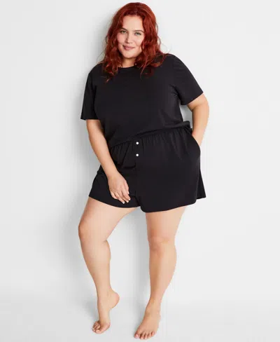 State Of Day Women's Short-sleeve Boxer Pajama Set Xs-3x, Exclusively At Macy's In Deep Black