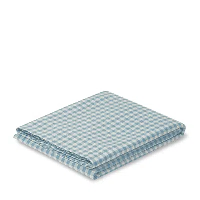 Piglet In Bed Gingham Linen Blend Flat Sheet, King In Warm Blue Gingham