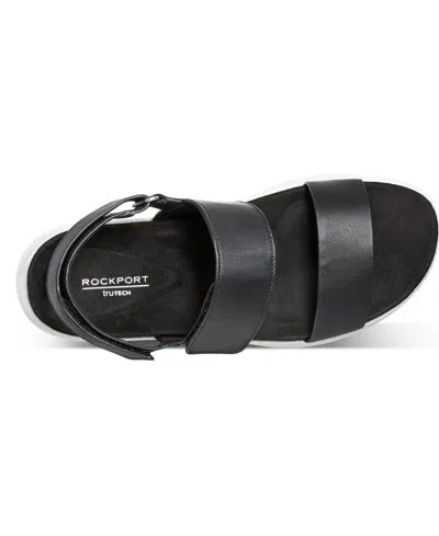 Rockport Women's Qwera Open Toe Strappy Casual Wedge Sandals In Black Leather