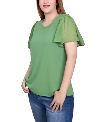 Ny Collection Clip Dot Flutter Sleeve Top In Mint Green