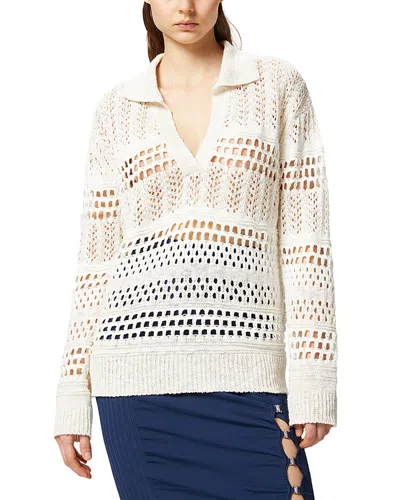 Pinko Beige And White Lace-like 'gorzano' Sweater In White/white