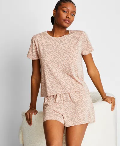 State Of Day Women's Short-sleeve Boxer Pajama Set Xs-3x, Exclusively At Macy's In Soft Leopard