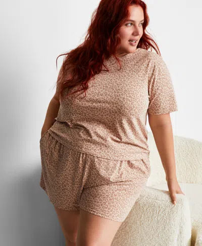 State Of Day Women's Short-sleeve Boxer Pajama Set Xs-3x, Exclusively At Macy's In Soft Leopard